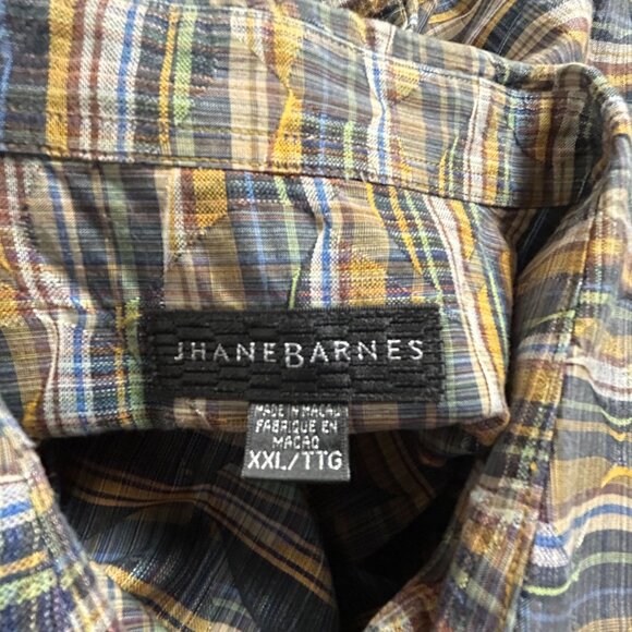 Vintage Jhane Barnes Mens Textured Plaid Button Up Shirt XXL Long Sleeve Multi - Picture 3 of 7
